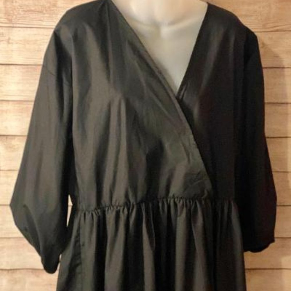 ASOS Design Black Flare V Neck Dress Long Sleeves